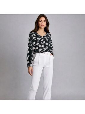 Philosophy Floral Blouse Black White Womens Size XS Smocked Waist New NWT